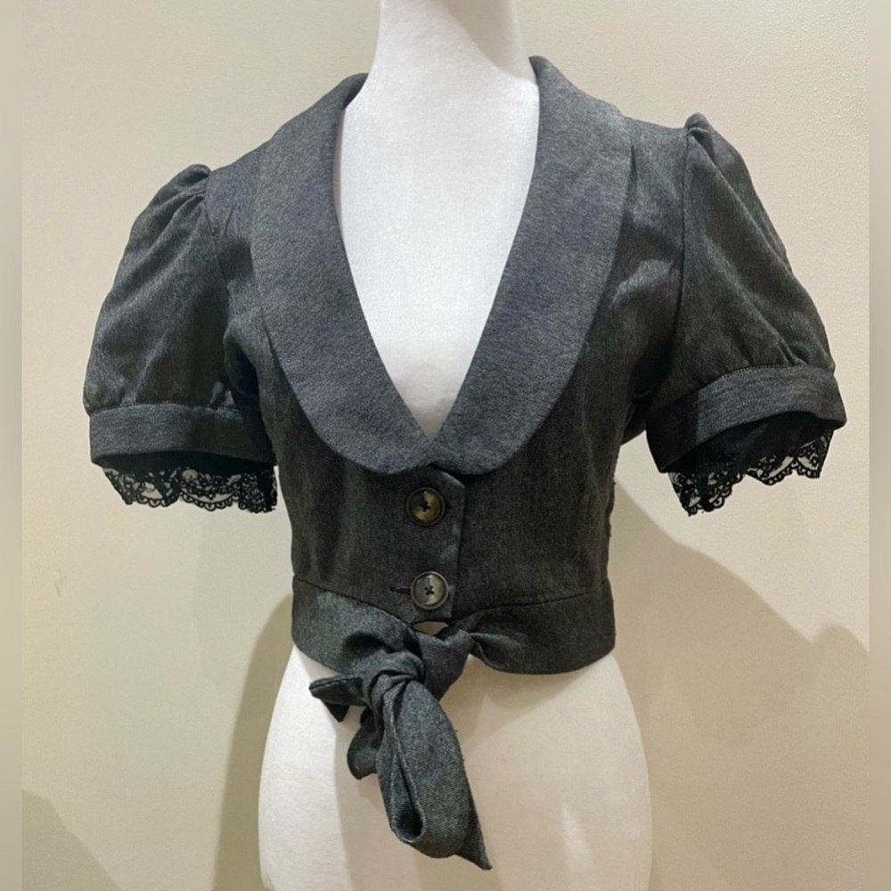 Zinc - Vintage Tie-Front Lace-Trim Crop Jacket – Size L